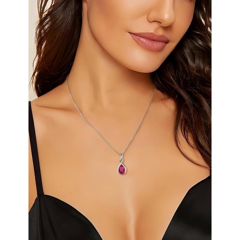925 Sterling Silver Ruby Birthstone Necklace For … - image 3